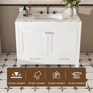 English Elm Modern 43" Bathroom Vanity With Karalakin Marble Top, Soft-Close Drawers & Versatile Storage Solutions W509S00141