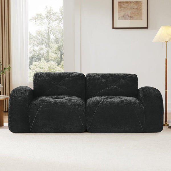English Elm 2-seater Tufted Velvet Cloud Sofa Frameless High Density Foam Retro Luxe Living Room Black W714P387041
