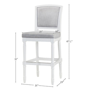 English Elm 31" Turned Leg Bar Stool Woven Polyester Seat and Back for Pub or Kitchen Use White B2751P436453