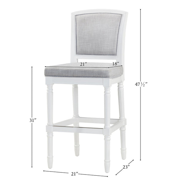 English Elm 31" Turned Leg Bar Stool Woven Polyester Seat and Back for Pub or Kitchen Use White B2751P436453