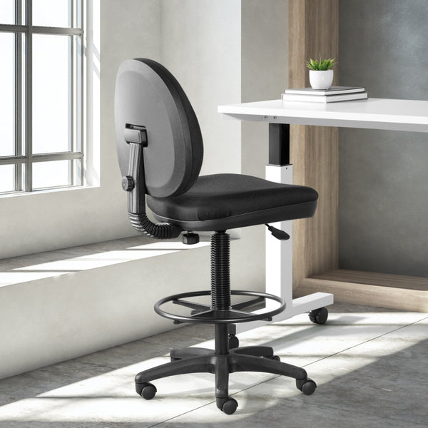 OSP Home Furnishings Sculptured Ergonomic Drafting Chair with Pneumatic Lift Upholstered Seat Lumbar Back Black DC550-231