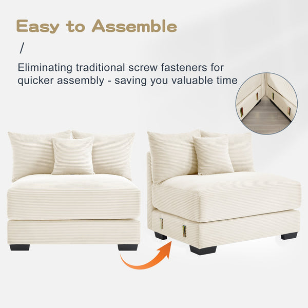 English Elm 82.6" Oversized Cloud Modular Sectional Couch - Soft Cream Corduroy, Ergonomic Design, Movable Ottoman W714S01286