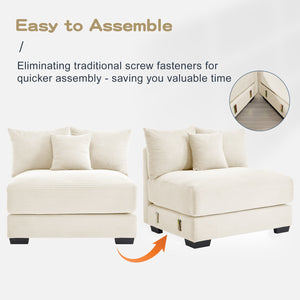 English Elm 54.3" Oversized Modular Sectional Couch - Plush Corduroy, Ergonomic Comfort With Ottoman & Pillows W714S01283