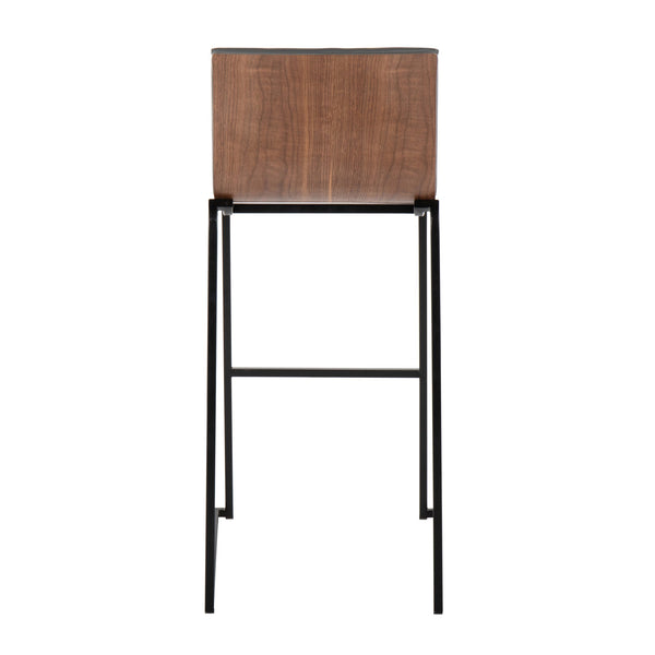 English Elm Mason Mara 30" Fixed-Height Barstool Set Of 2 - Black Metal, Walnut Wood & Grey Faux Leather Elegance B202P222249