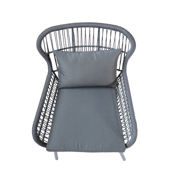 English Elm Christopher Knight Home® - SOUTHPORT Woven Rope Club Chair with Steel Frame, Water‑Resistant Cushions & Bohemian Outdoor Style Dark Gray 62329.00CGRY