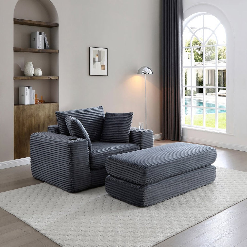 English Elm 52.4'' Boneless Foam Chaise Lounge Convertible Corduroy Sofa Bed for Living Room Grey W1117P410661