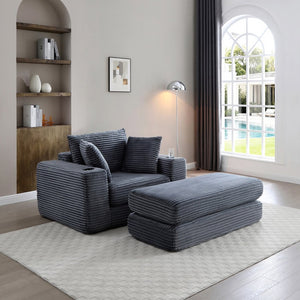 English Elm 52.4'' Boneless Foam Chaise Lounge Convertible Corduroy Sofa Bed for Living Room Grey W1117P410661