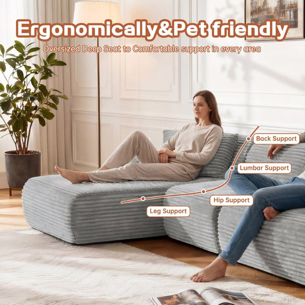 English Elm 105'' Modular Sectional with Woven Upholstery Washable Covers for Living Room W3565S00016