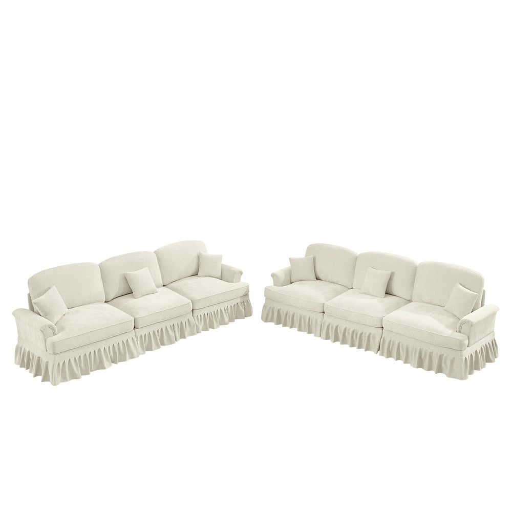 English Elm Classic 2 Piece Modular Couch Set: Elegant Chenille Sofa & Loveseat With Dual-Style Ruffle Skirts W3041S00237