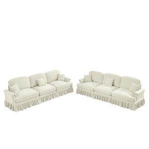 English Elm Classic 2 Piece Modular Couch Set: Elegant Chenille Sofa & Loveseat With Dual-Style Ruffle Skirts W3041S00237