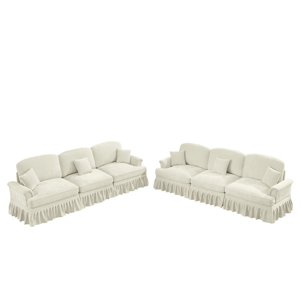English Elm Classic 2 Piece Modular Couch Set: Elegant Chenille Sofa & Loveseat With Dual-Style Ruffle Skirts W3041S00237