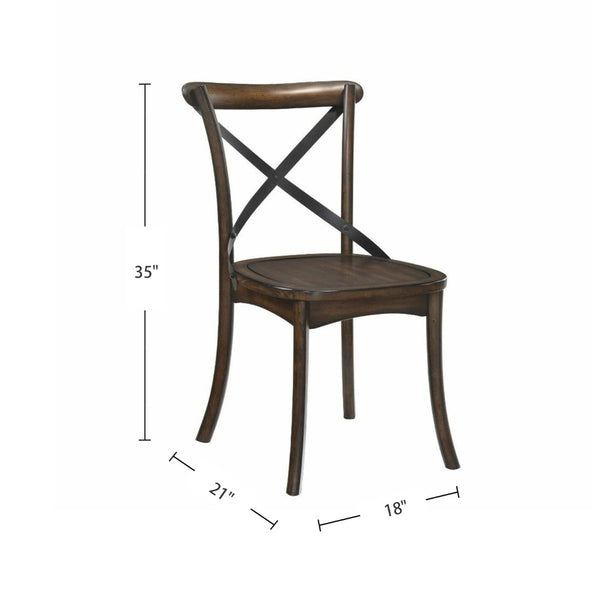 English Elm Set Of 2 Mid-Century Modern Metal Back Side Chairs In Dark Oak With Stylish X-Design Accents B016P314477-GIGA