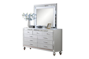 English Elm Glam Silver Dresser with Snakeskin Embossed Drawers Mirrored Panels Gourd Legs B011P448866