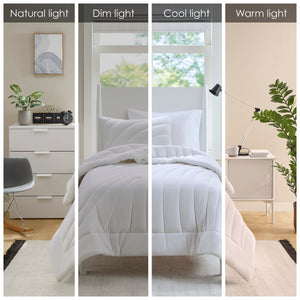 English Elm 3 Pcs King/Cal King Puffy Comforter Set - Soft White Poly Jersey Bedding With Antimicrobial Care B035P319899