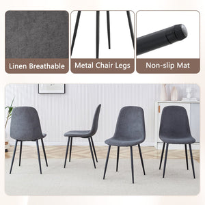 English Elm Table And Chair Set - Modern 64.5" Black Wood Dining Table With 4 Dark Gray Linen-Cotton Chairs W1151S04318-GIGA