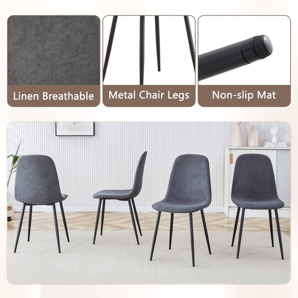 English Elm Table And Chair Set - Modern 64.5" Black Wood Dining Table With 4 Dark Gray Linen-Cotton Chairs W1151S04318-GIGA