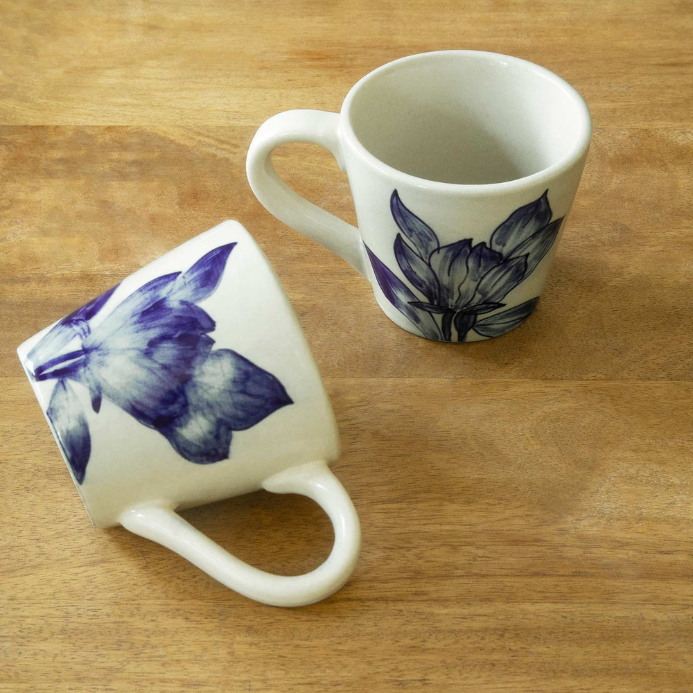 English Elm White Ceramic Floral Coffee Mugs Set of 2 — Cream Ceramic, Dishwasher Safe, Durable Everyday Elegance B346P369782