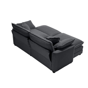 English Elm Corduroy Two-Seater Sofa With Ottoman - Stylish Grey Sofa For Small Spaces, Plush Comfort & Versatility W714S00831