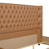 English Elm Brooklyn King Tufted Panel Bed Headboard and Footboard Set, Caramel Tan Brown Faux Leather