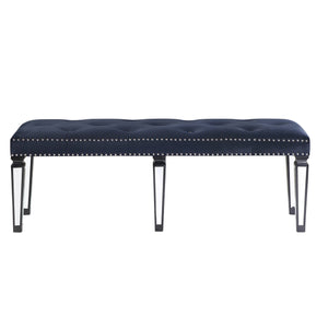 English Elm Dark Navy Velvet Tufted Bench with Mirrored Inlay Legs, Nailhead Trim & Plush Seat for Entryway B062P186458