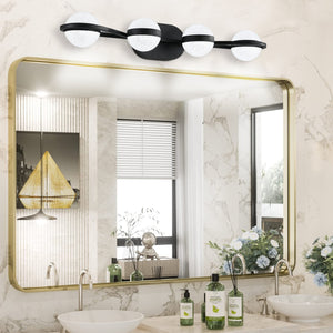 English Elm 30" Black Minimalist LED Bathroom Vanity Light with Crystal Sand Shades, 4-Light Mid-Century Modern Fixture, Energy-Saving LED Glam W2312P374863