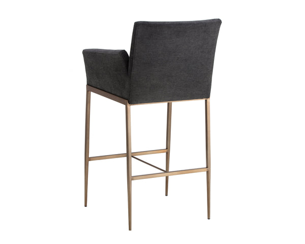 Sunpan Gesa Modern Barstool with Antique Brass Frame and Durable Performance Fabric for Elegant Dining Spaces Polo Club Kohl Grey