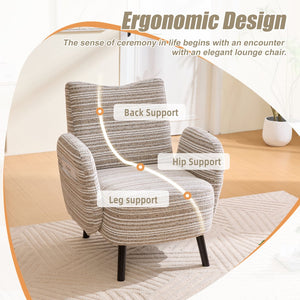 English Elm Modern Bouclé Armchair with High-Density Foam, Side Pocket & Solid Wood Legs for Cozy Reading Spots khaki W395P376567