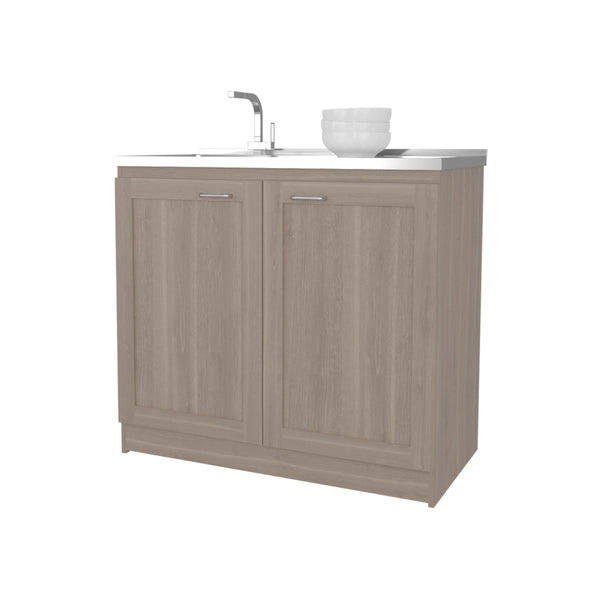 English Elm Haivana Utility Sink Cabinet 36" H x 39.4" W White Oak Finish with Double Doors, Shelf & Scratch-Resistant Surface B128S00057