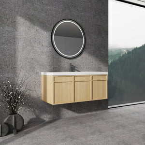 English Elm 48" 54.3" Wall-Mounted Bathroom Vanity with Resin Sink, Original Oak Finish, 3 Soft-Closing Doors, Plywood Construction W1972P315216