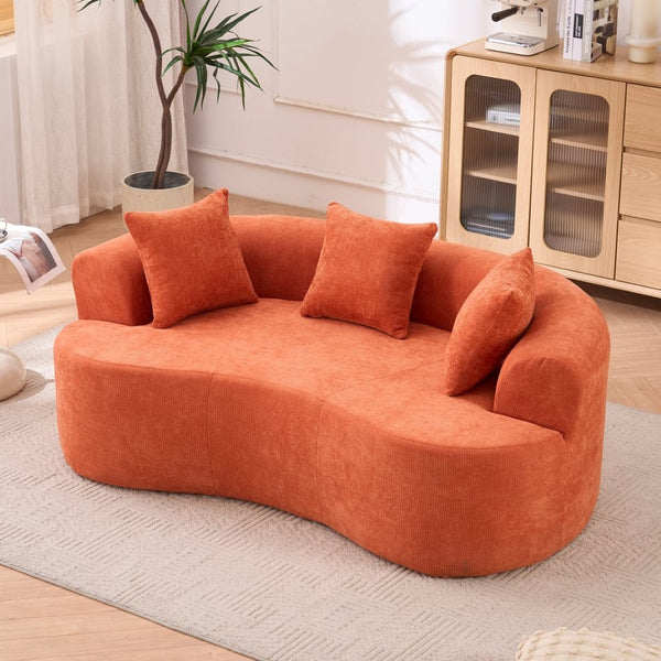 English Elm Crescent-shaped Cloud Sofa Three Seat Low Profile Chenille Living Room Curved Couch Orange W2012P375738