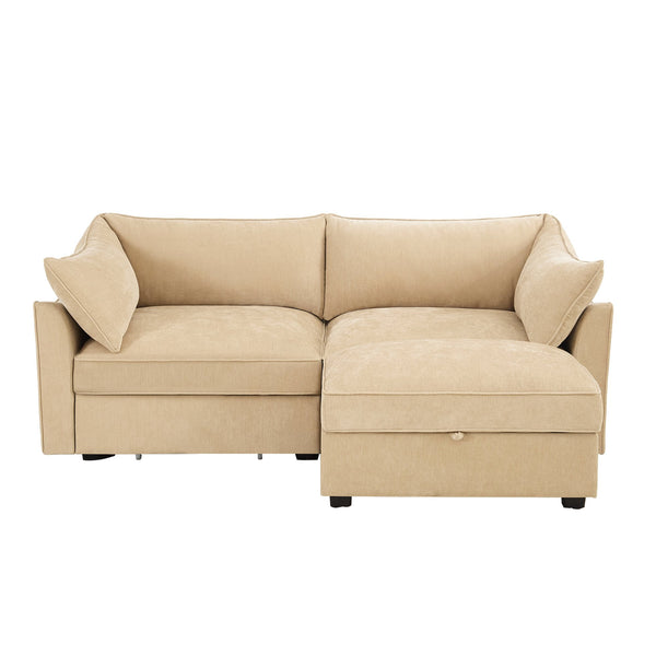 English Elm 2-Seater Chenille Sofa With Movable Storage Footstool - Cozy Wheat Upholstery & Elegant Design W3041S00173