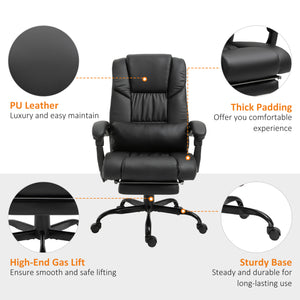 English Elm Vinsetto High Back Massage Office Chair With 6 Vibration Points, Pu Leather Reclining Computer Chair, Ergonomic Office Chair With Footrest Adjustable Height and Remote, Black