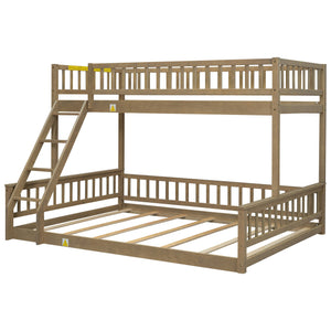 English Elm Twin Twin XL over Queen bunk bed with ladder and guardrails, sturdy pine MDF frame for small rooms Walnut GX000464AAD