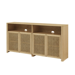 English Elm 63" Mid Century Modern Rattan Sideboard Buffet Cabinet with Adjustable Shelves, Durable Craftsmanship and Outlet Access for Living Room Storage and TV Console Natural W1801P371656