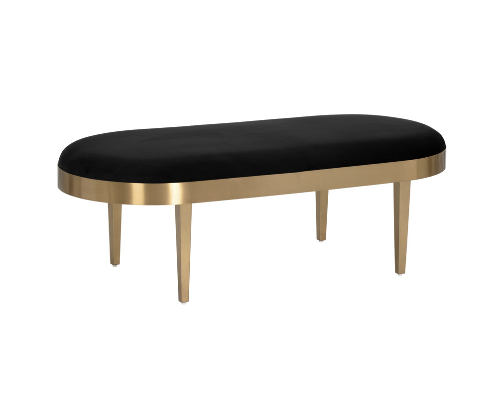 Sunpan Jolie Bench - Chic Oval Velvet Seat with Brushed Gold Frame for Stylish Home & Contract Spaces