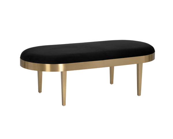 Sunpan Jolie Bench - Chic Oval Velvet Seat with Brushed Gold Frame for Stylish Home & Contract Spaces