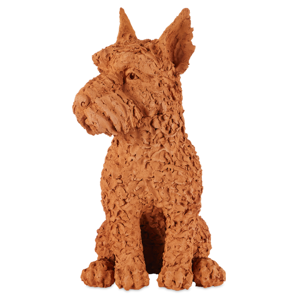 Oscar the Scottish Terrier Sculpture - Whimsical Terracotta Art by Nhut Nhathawut, 23.5" Tall