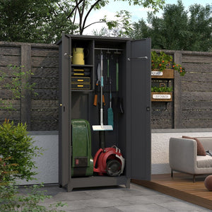 English Elm Outdoor Weatherproof Tall Vertical Storage Cabinet with Adjustable Shelves for Patio T3625P434236