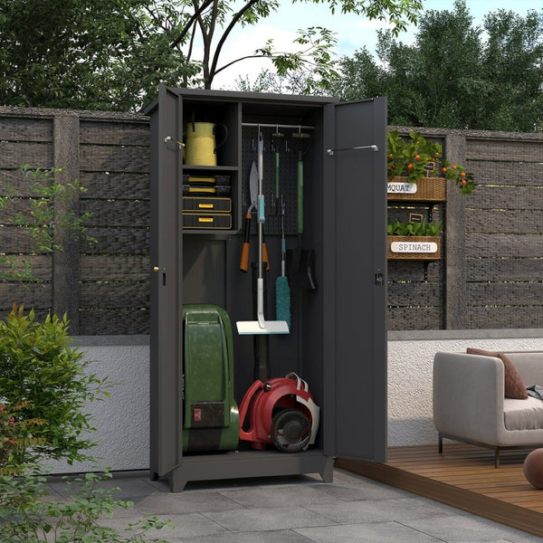 English Elm Outdoor Weatherproof Tall Vertical Storage Cabinet with Adjustable Shelves for Patio T3625P434236