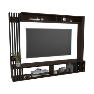 English Elm Entertainment Center 55.1" H Walnut+Black, 8 Open Shelves, Wall-Anchored Engineered Wood Display Unit B097S00201