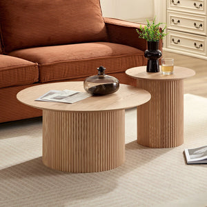 English Elm 17.71 Mid Century Tambour Round Fluted Side Table, Oak MDF Accent Table for Living Room & Bedroom W876P198964