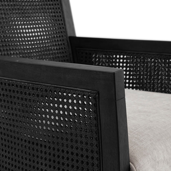 JLA Home Madison Park - Accent Diedra Cane Armchair — Farmhouse-style accent chair with airy cane, high-density foam cushion, sturdy frame, neutral finish ideal for living rooms, nooks, or offices MP100-1174