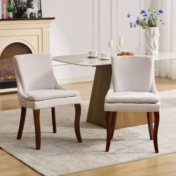 English Elm Modern Dining Chairs Set of 2 with Double-Layer Cushioned Spring+Sponge Comfort, Curved Solid Wood Legs, Mid Back Elegance for Living & Dining Room Beige W1143P207917