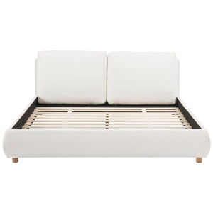 English Elm Queen Boucle Upholstered Platform Bed Low Profile Frame with Pillow Headboard N757P331587W