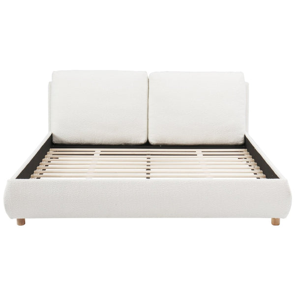 English Elm Queen Boucle Upholstered Platform Bed Low Profile Frame with Pillow Headboard N757P331587W