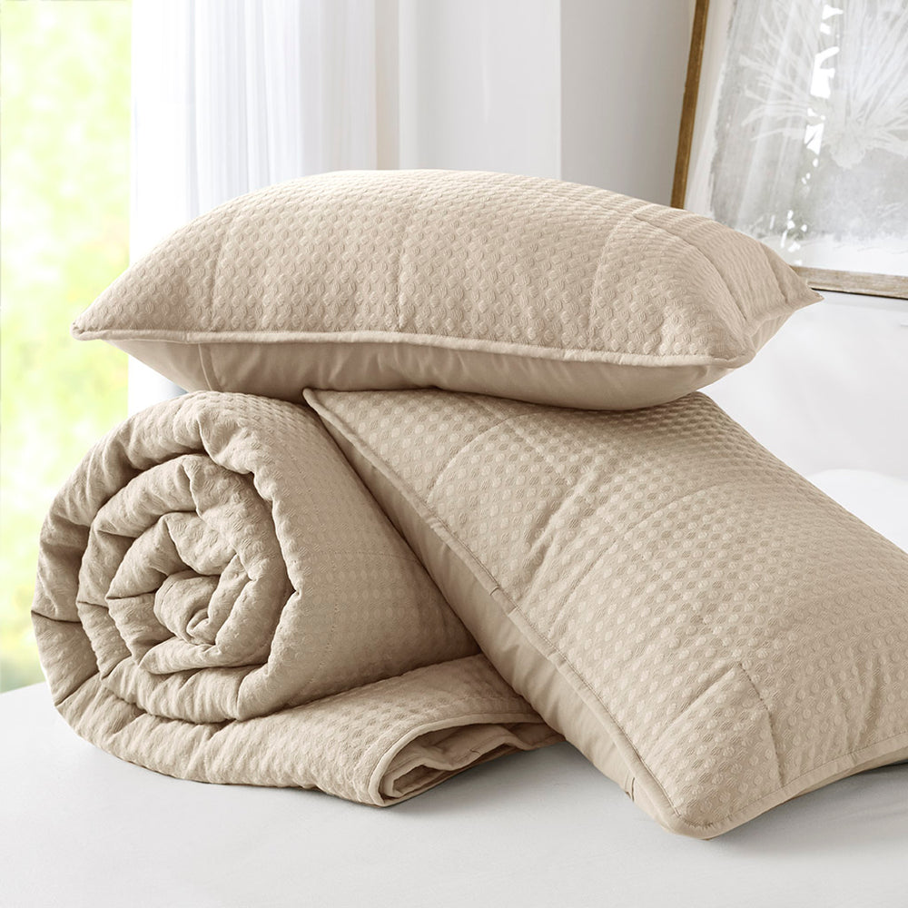 JLA Home Comfort Spaces - Waffle Premium Quilt Set with Airy Waffle-Weave Texture, Breathable Year-Round Comfort & Durable Design Neutral AM14-0371