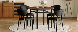 English Elm Table Set 42 Inch Round Wood Grain Mdf with Glass Inlay and 4 Ergonomic Chairs Brown+Black W1151S04500
