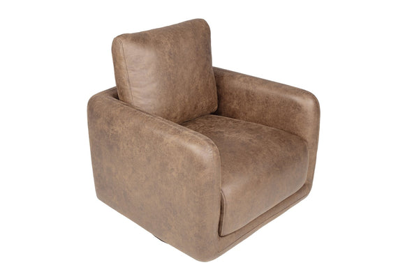 English Elm 360-degree Swivel Accent Chair Faux Leather Low Profile Sculptural Living Room Seat B089P428577