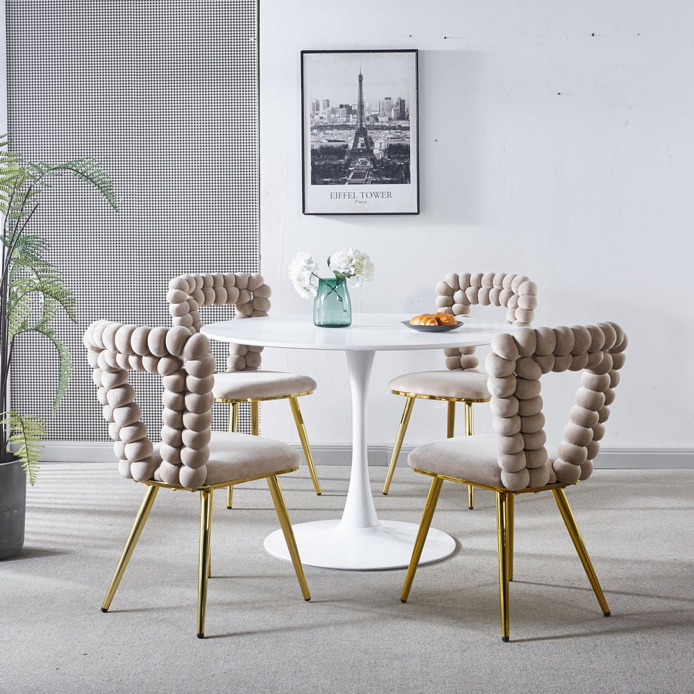English Elm white White+Gold Modern Fabric Dining Chairs (Set of 4) with Powder-Coated Iron Legs, Cushioned Comfort W234P188005