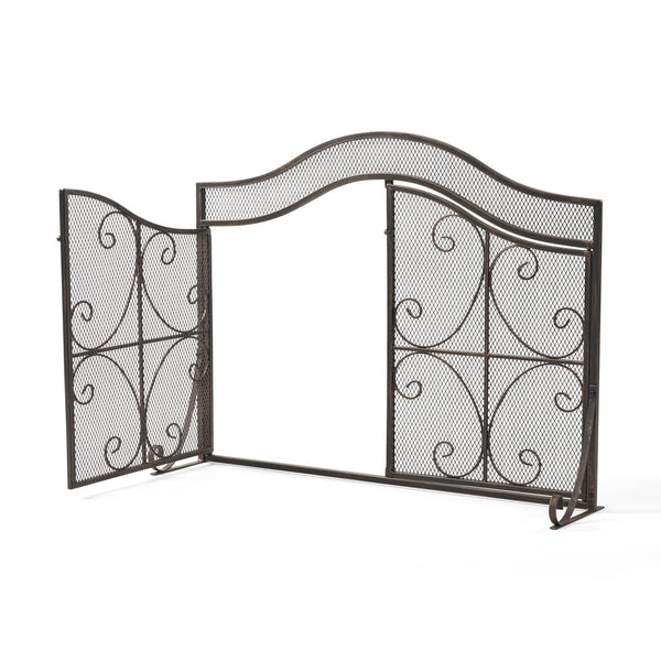 English Elm Christopher Knight Home® - FIRE Screen Gary 3-Panel Iron Fireplace Screen with Doors, Black Copper Finish, Camelback Scrollwork Protective Accent 65187.00BLKCOP